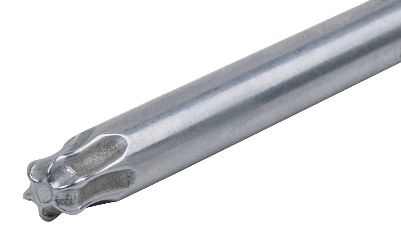 Strieborný vrták so zúbkovaným hrotom, používaný na vŕtanie do tvrdých materiálov.