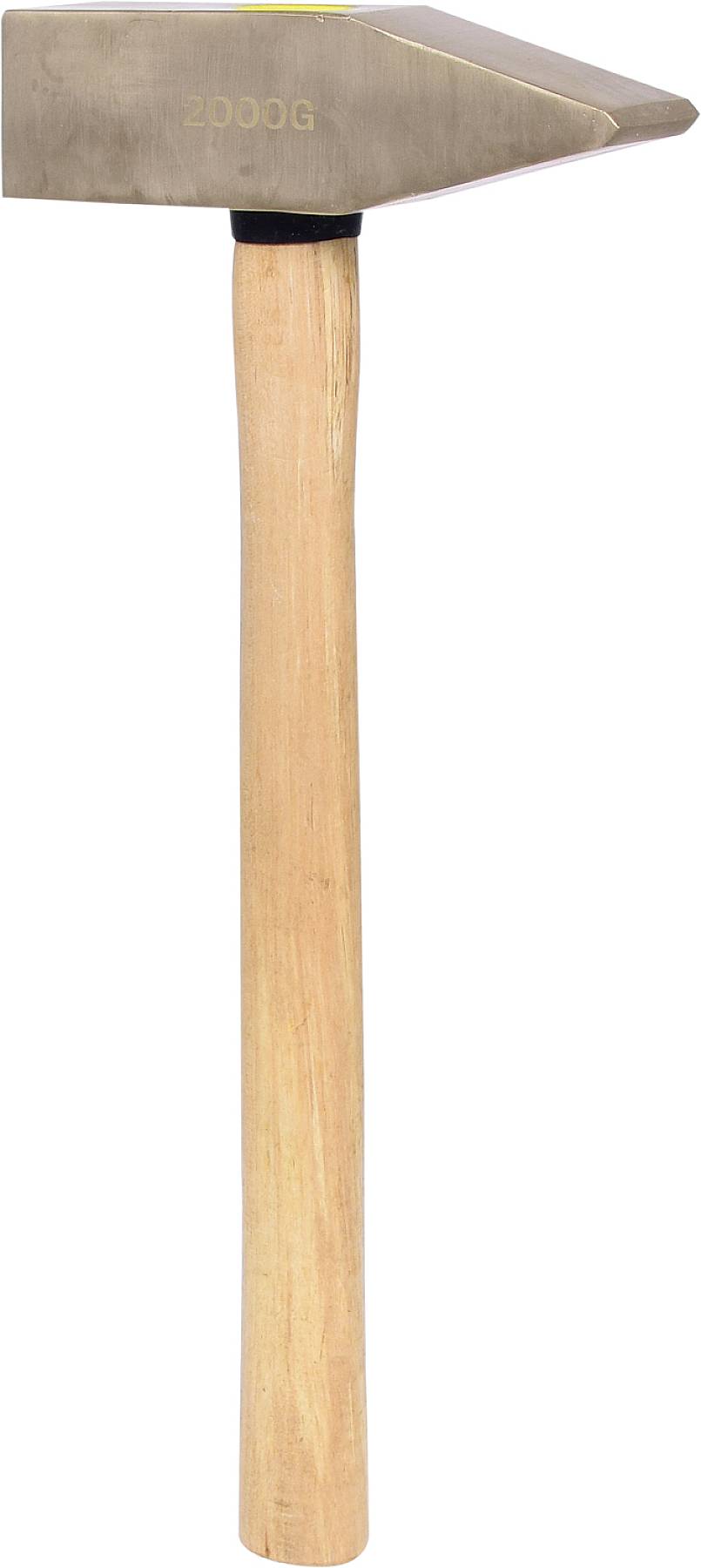 Veľký búrací kladiv s drevenou rukoväťou a ťažkou kovovú hlavou, na ktorej je vyryté '2000G'.