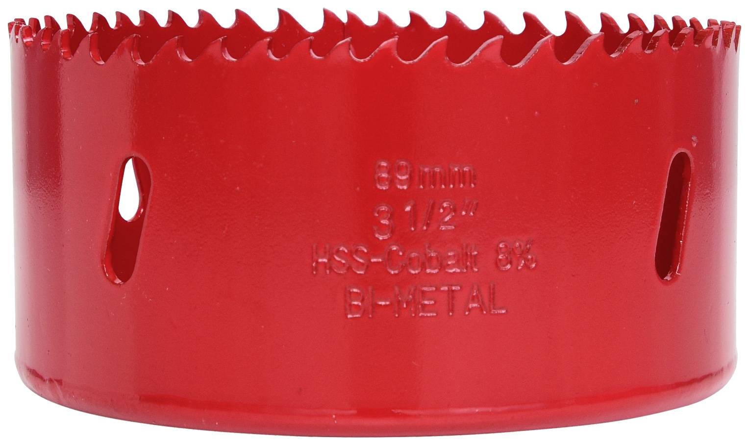 Červený nadstavec na dierovú pílu s nápisom '68 mm, 3-1/4", HSS-Kobalt 8%, BI-METAL'.