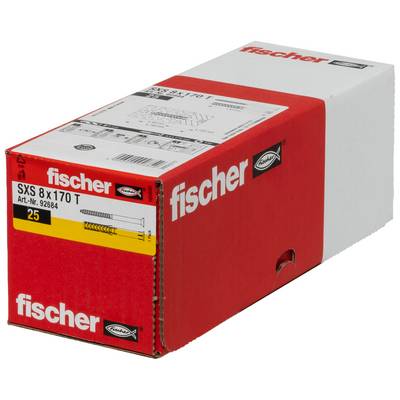 Produktová krabica Red Fischer označená „fischer" a „SXS 8 x 170", balenie 25 nasúvacích kotiev na stenu