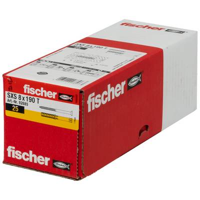 Červená krabica Fischer SXS 8 x 190 T kotiev, označená "25", zobrazená na bielom pozadí.