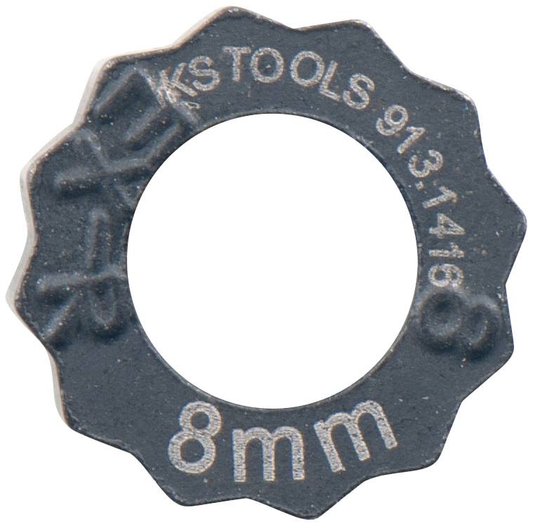 '8 mm KSTOOLS 9131416' Kovová podložka so zúbkovaným okrajom. Pre presné nastavenia a bezpečné upevnenie v mechanických aplikáciách.