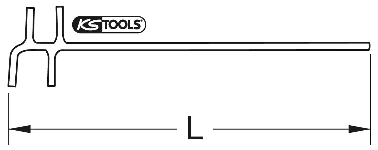 Diagram T-kľúča od 'KS TOOLS' s vyznačenou dĺžkou 'L'.