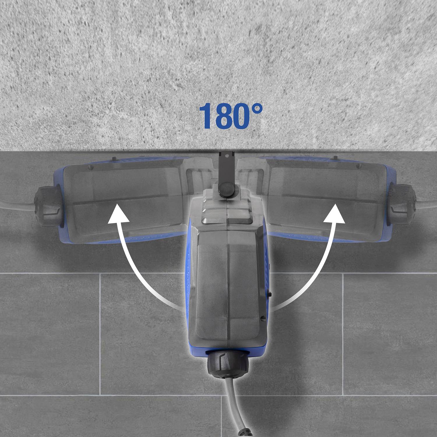 Obrázok zobrazuje hlavu vysávača, ktorá sa môže otočiť o 180 stupňov, čo je ideálne pre flexibilné čistenie dlaždicových podláh.