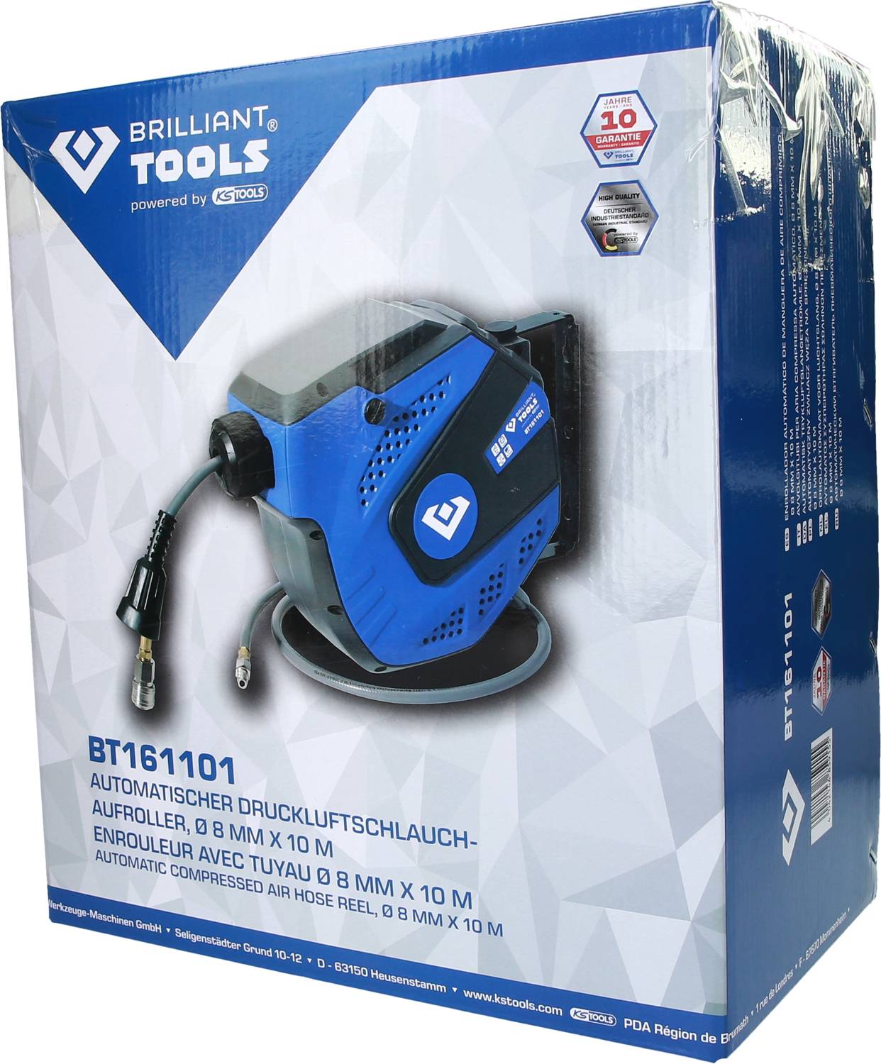 Balenie automatickej vzduchovej hadice 'Brilliant Tools', model BT161101, 0,8 mm x 10 m, modro-čierna.