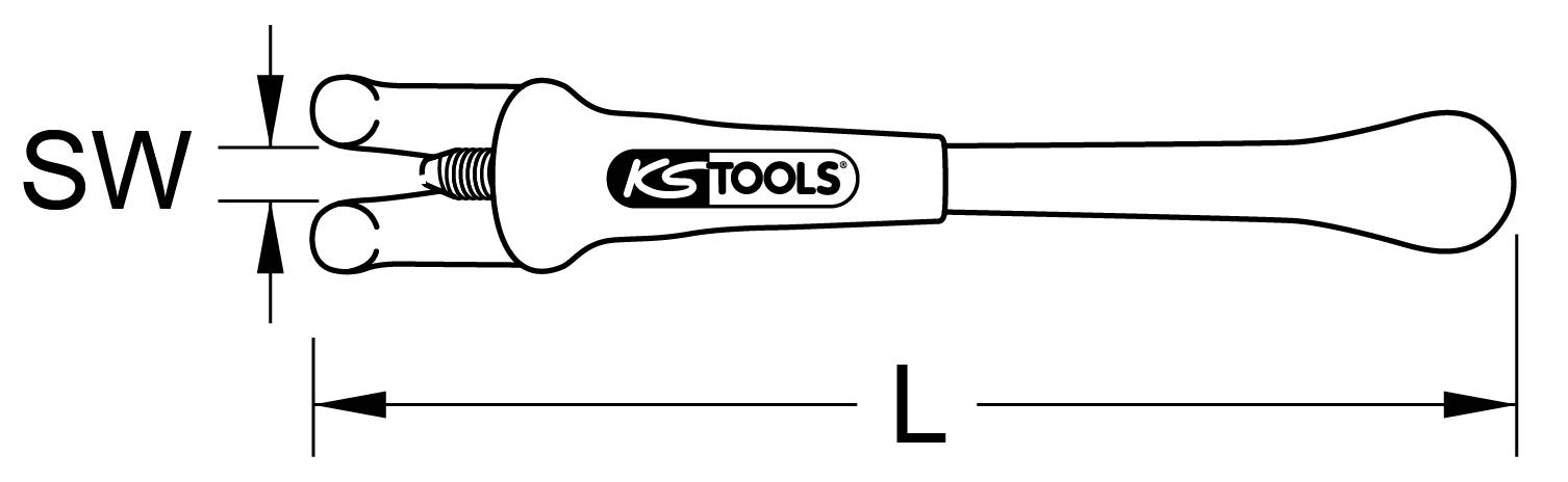 Kliešte s označením 'KS TOOLS'. Rozmery: šírka čeľuste (SW) a dĺžka (L) sú vyznačené. Vhodné na uchopenie a držanie.