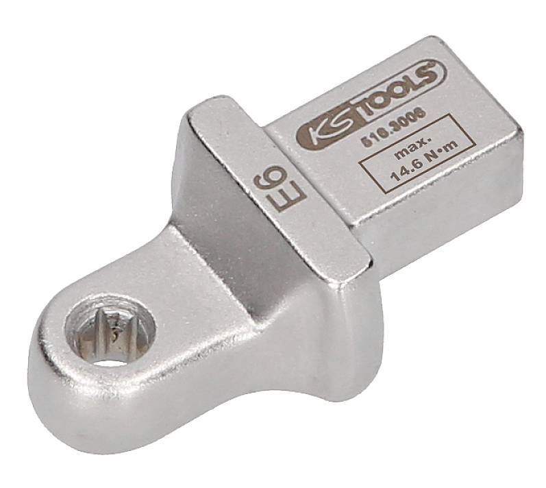 Kovový adaptér od KS Tools, typ E6, s maximálnym krútiacim momentom 14,6 Nm, zobrazený v striebornom prevedení.
