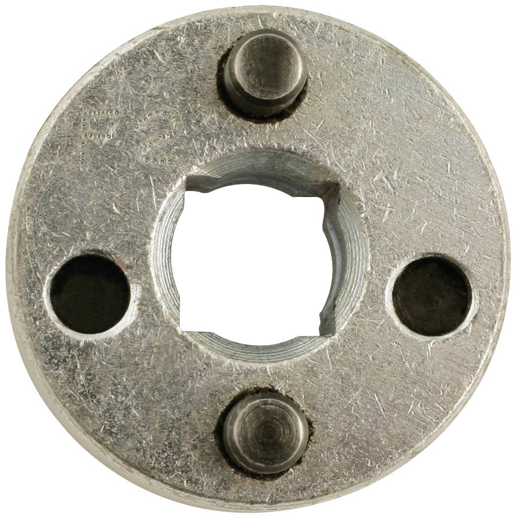 Guľatý kovový disk s tromi otvormi a štvorcovým stredovým vymedzením. Používa sa pre mechanické spoje.