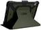 Ochranný kryt od UAG pre tablet, postavený na šírku. Robustný dizajn v tmavozelenej a čiernej farbe s integrovaným držiakom na pero.