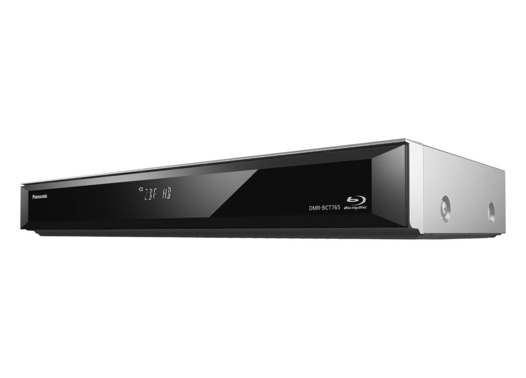 Štíhly čierny prehrávač Blu-ray s lesklým predným krytom a ovládacími tlačidlami na boku. Názov značky a číslo modelu sú viditeľné.