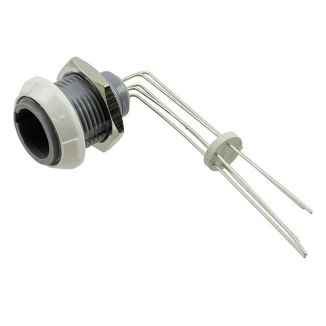 Elektronický senzor s tromi kovovými drôtmi a sivým, okrúhlym plastovým obalom, vhodný pre technické aplikácie.