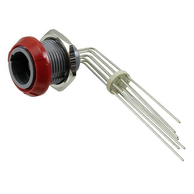 Elektrický výklopný spínač s červeným krytom, sivým telesom a niekoľkými pripájacími kolíkmi.