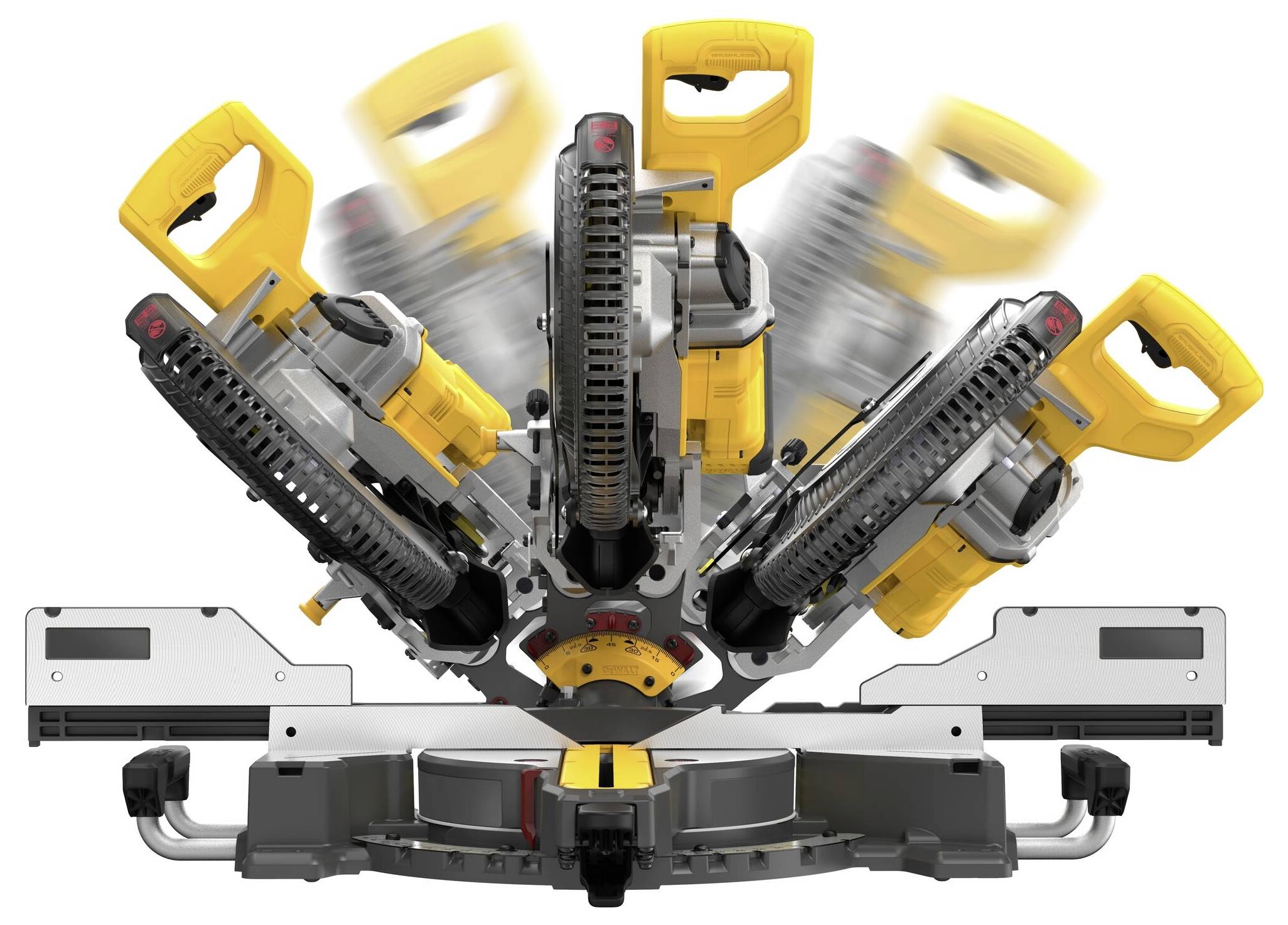 Pokosová píla so žltou rukoväťou ukazuje nastaviteľné uhly čepele pre presné rezy v rôznych smeroch.