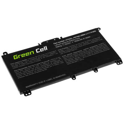 Čierny laptop batériový modul od Green Cell s modelovým číslom 'HT03XL'. Pokyny na použitie a záručné nároky sú vytlačené na obale.