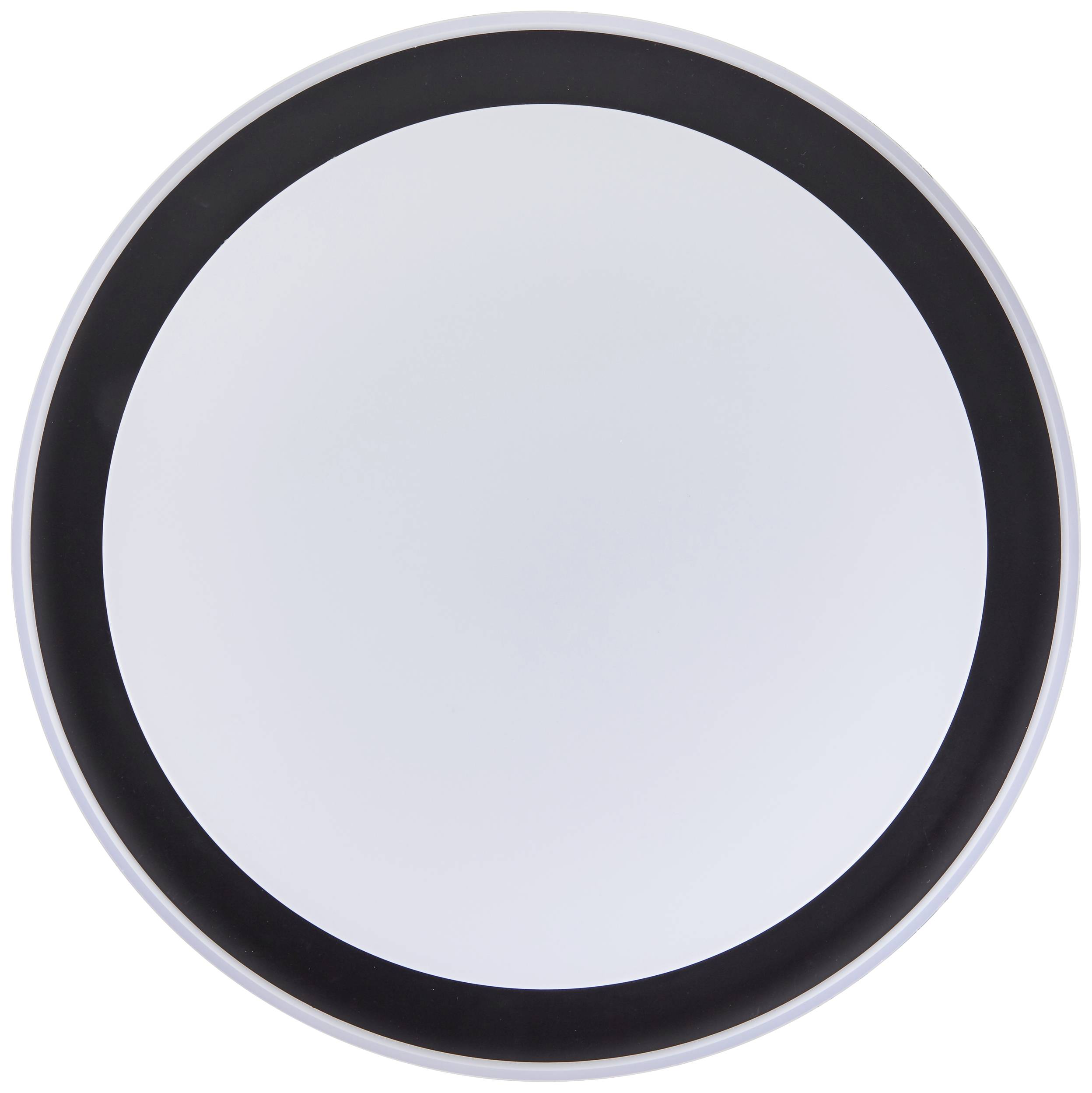 Okrúhly biely štít s čiernym lemom.