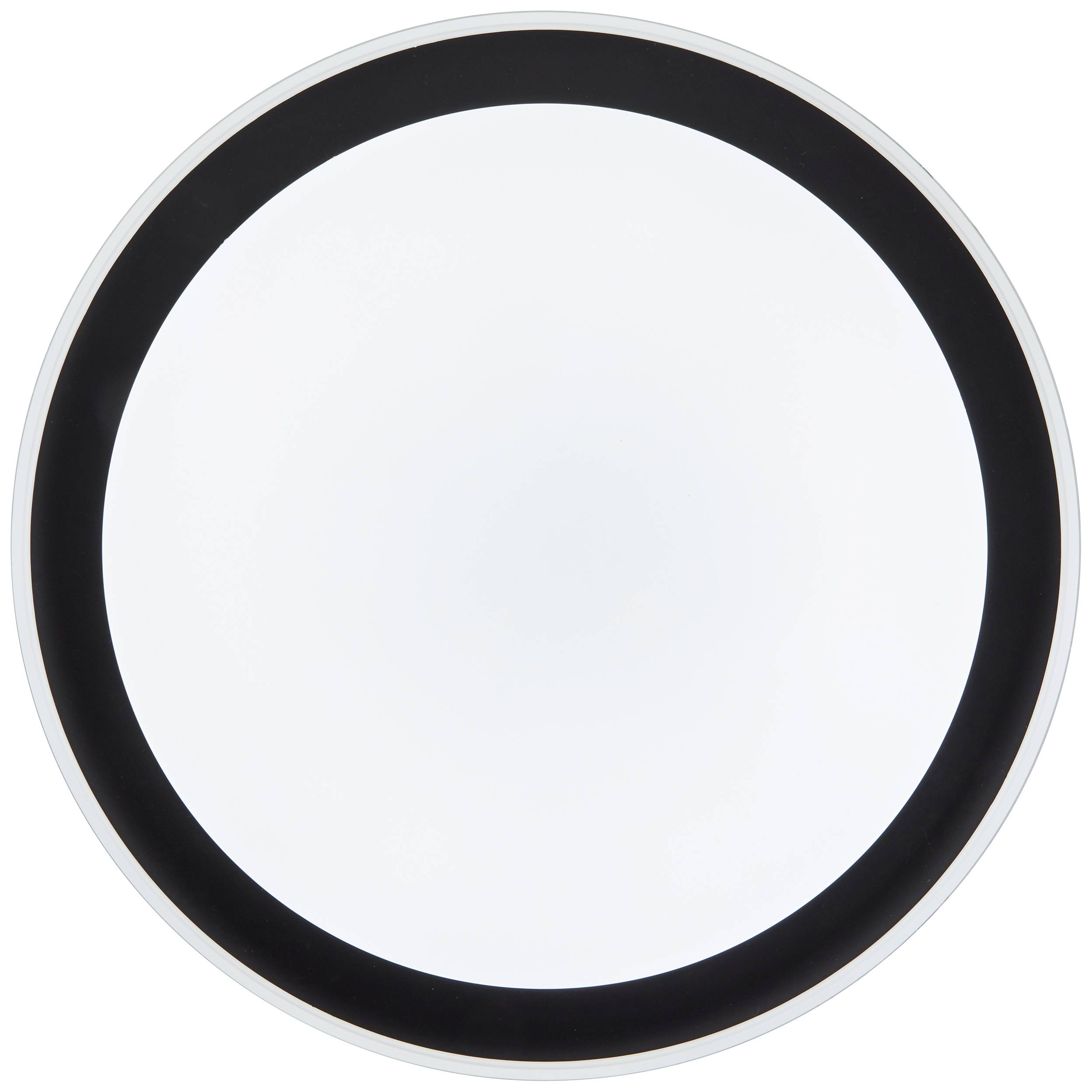 Okrúhle biele stropné LED svietidlo s čiernym lemom, pohľad zhora.