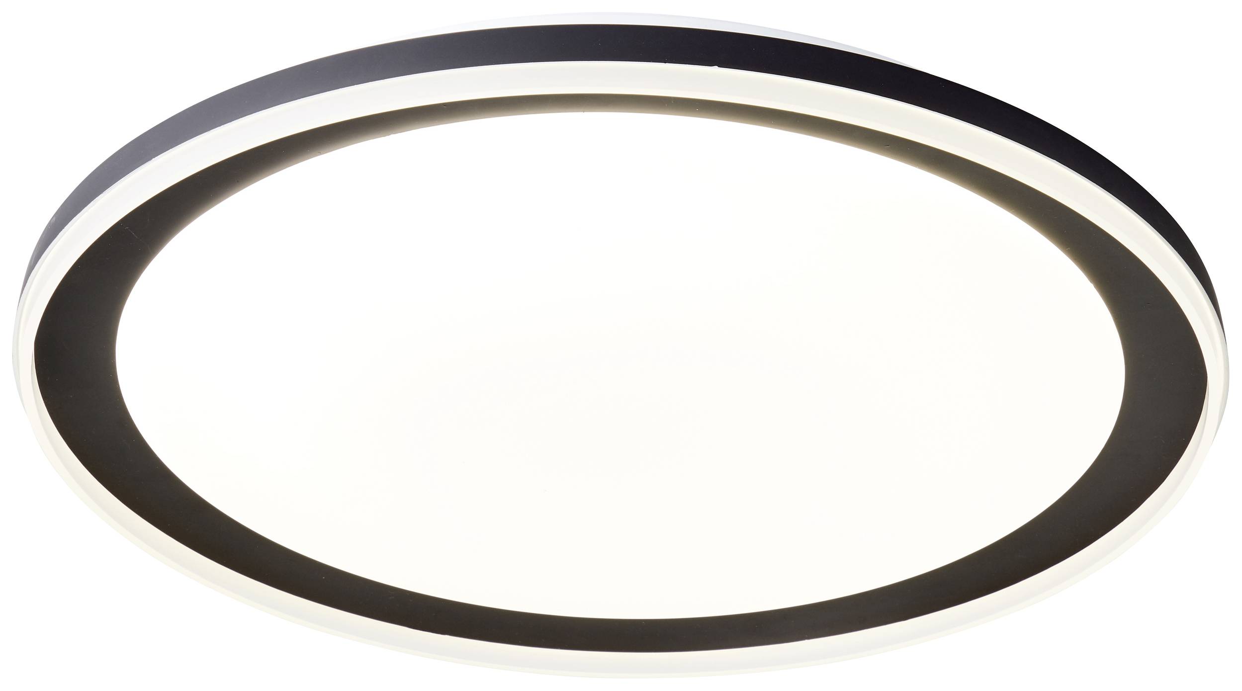 Guľaté stropné svietidlo s čiernym lemom, svietivé, moderne navrhnuté.