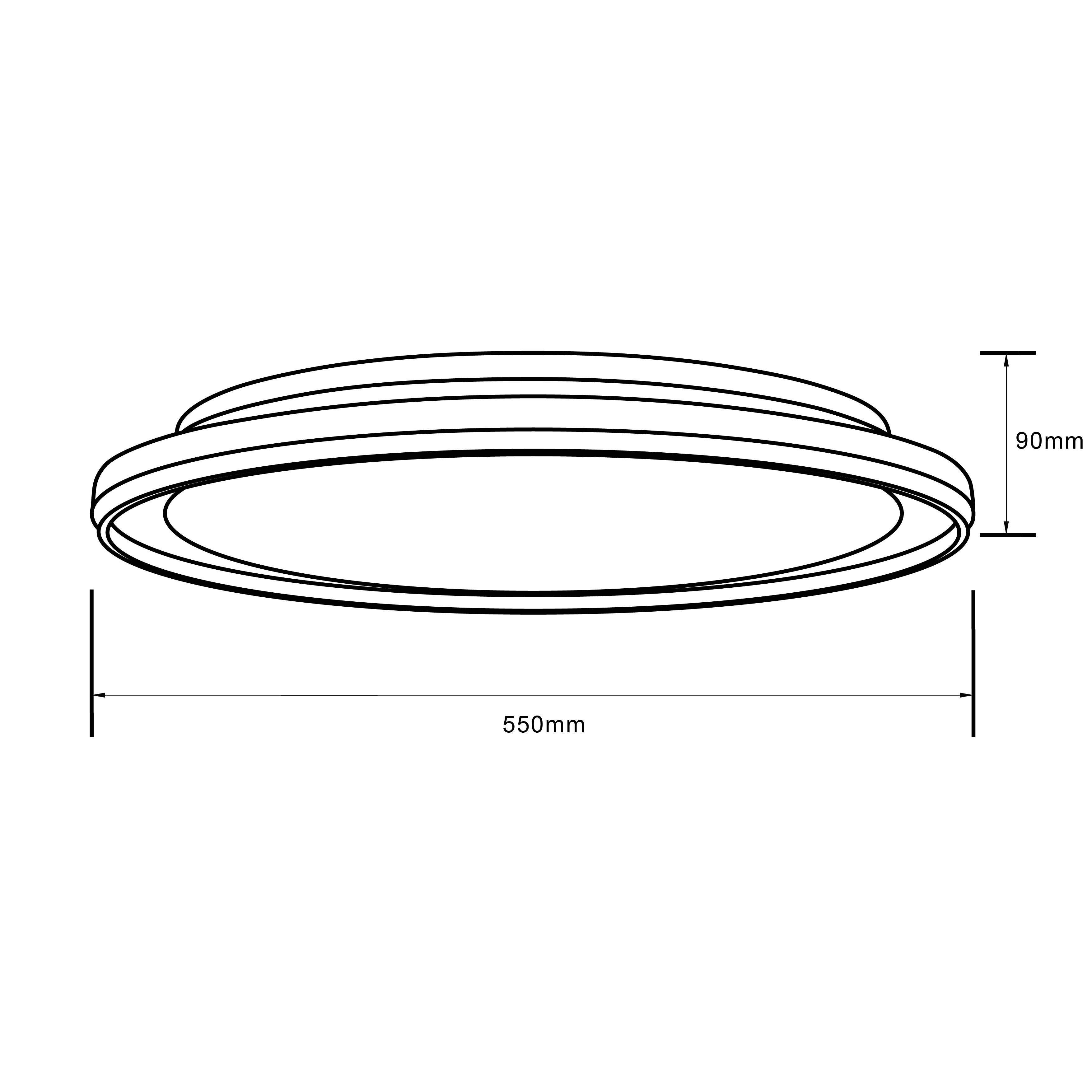 Obrázok oválneho svetla s rozmermi 550 mm šírky a 90 mm výšky.