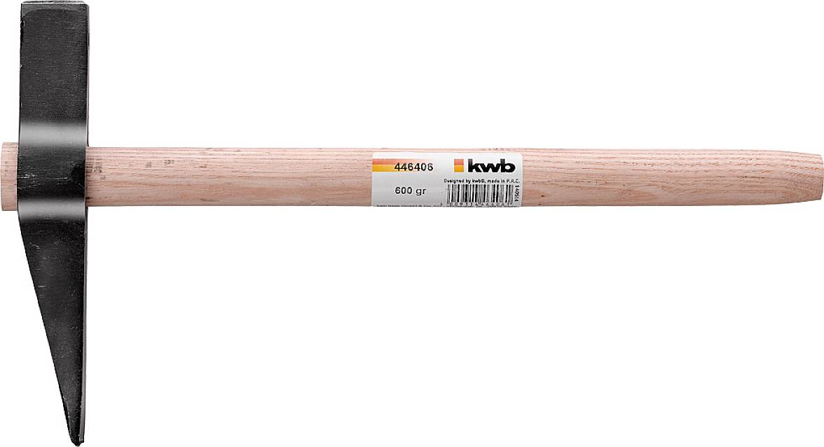 Špicový kladivá s drevenou rukoväťou a kovovým nástavcom, označený číslom a logom 'KWB'.
