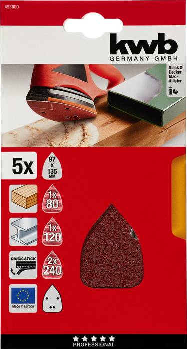 Balenie brúsnych listov, vhodné pre Black & Decker multibúsku. Obsahuje 5 listov: 1x 80, 1x 120, 2x 240 zrnitosť.