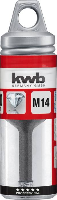Obal na vrtáky s nápisom 'kwb Germany GmbH', 'M14'. Obal zobrazuje diamantový symbol a štyri hviezdy symbolizujúce profesionalitu.