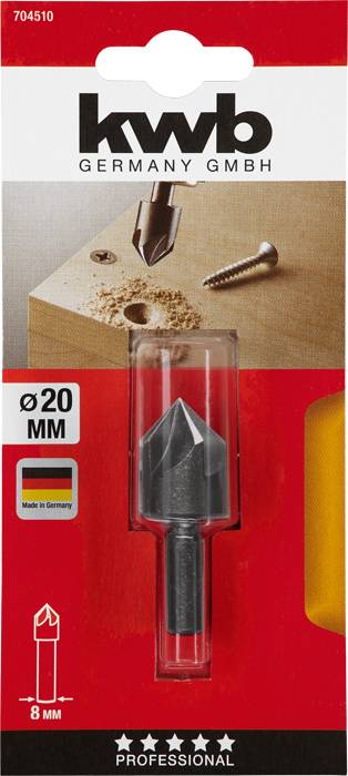 Balenie ponorného záhlbníka značky KWB s priemerom 20 mm. Na obrázku je bit použitý na zahĺbenie skrutky.