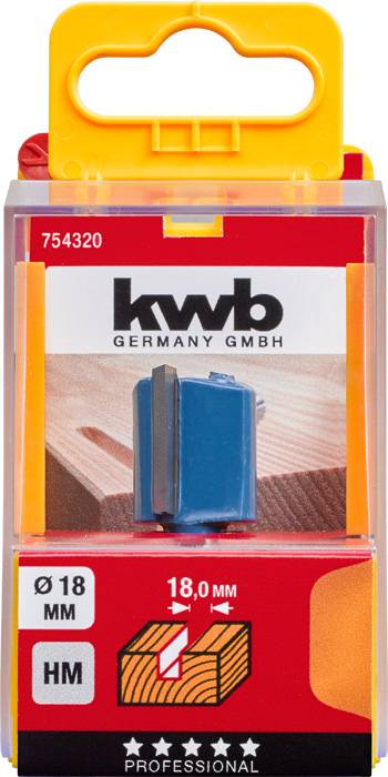 Balenie kwb Germany GmbH pre frézu. Priemer 18 mm. Vhodné pre opracovanie dreva. Obsahuje štítok 'PROFESSIONAL'.