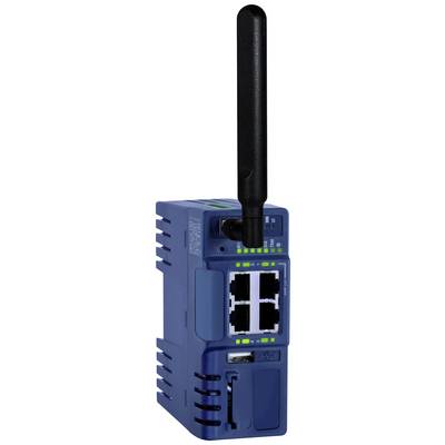 Priemyselný sieťový router s viacerými ethernetovými portami a anténou, vhodný pre bezdrôtovú komunikáciu a sieťové prepojenie.