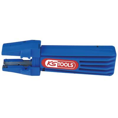 Modrý odstraňovač spiniek s logom 'KS Tools' na červenej ploche. Používa sa na vyberanie spiniek z papierových dokumentov.