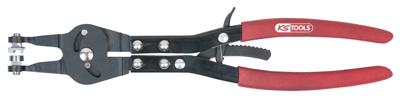 Čierne špicaté kliešte s červenými rukoväťami od KS Tools. Používané nauchopenie a pridržiavanie malých objektov alebo drôtov.