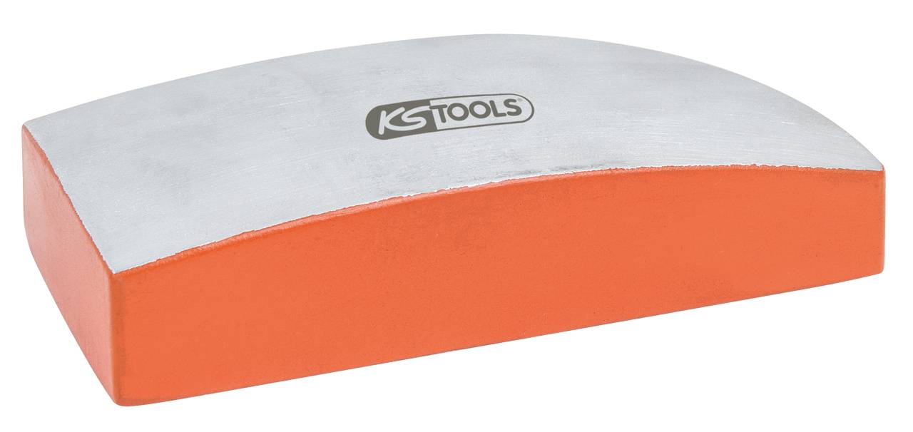 Plochý brúsny blok s červenou spodnou stranou a striebornou hornou stranou. Hore je viditeľné logo značky 'KS TOOLS'.