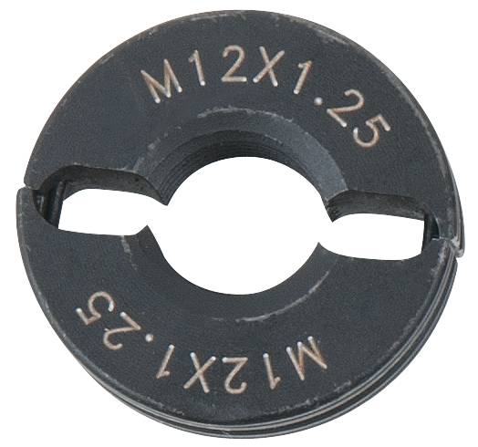 Rezná vložka s nápisom 'M12x1.25', vhodná na rezanie závitov, v tmavom kovovom prevedení.