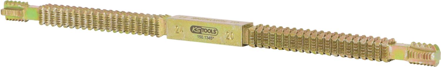 Kovový obojstranný trapézový závitník s nápisom 'Grition'. Ideálny na rezanie závitov v kovových súčiastkach.