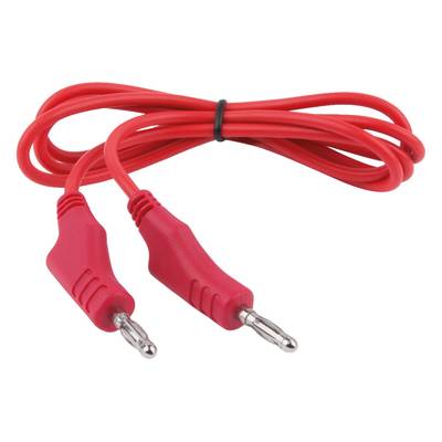 Červený audio kábel s dvoma stereo konektormi, zviazaný pre praktické uskladnenie. Ideálny pre hudobné prepojenia alebo reproduktorové systémy.