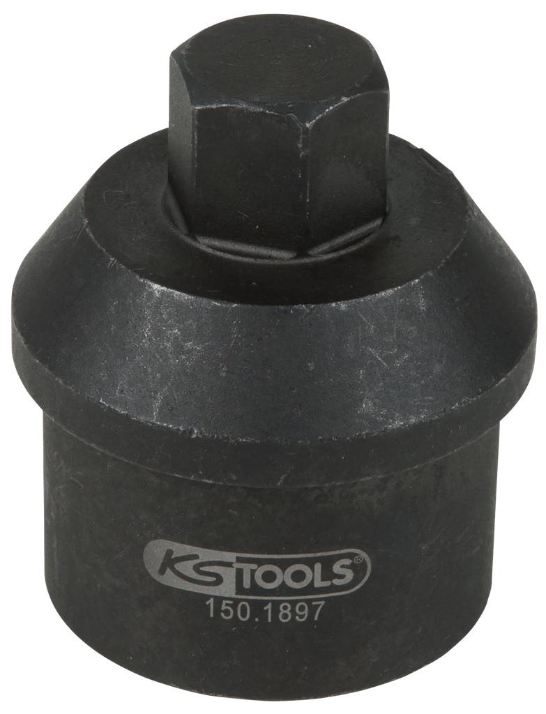 Čierny nástrčný kľúč od KS Tools s gravírovaným označením 'KS Tools 150.1897', vhodný pre výkonné použitie.