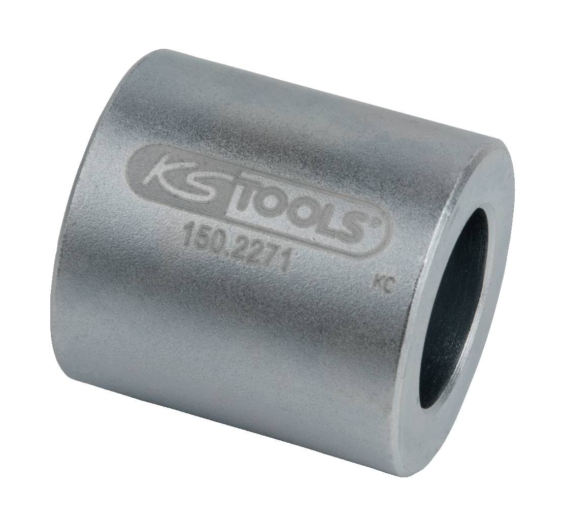 Kovový valcovitý adaptér s nápisom 'KS TOOLS 150.2271' slúži ako nástavec na náradie.
