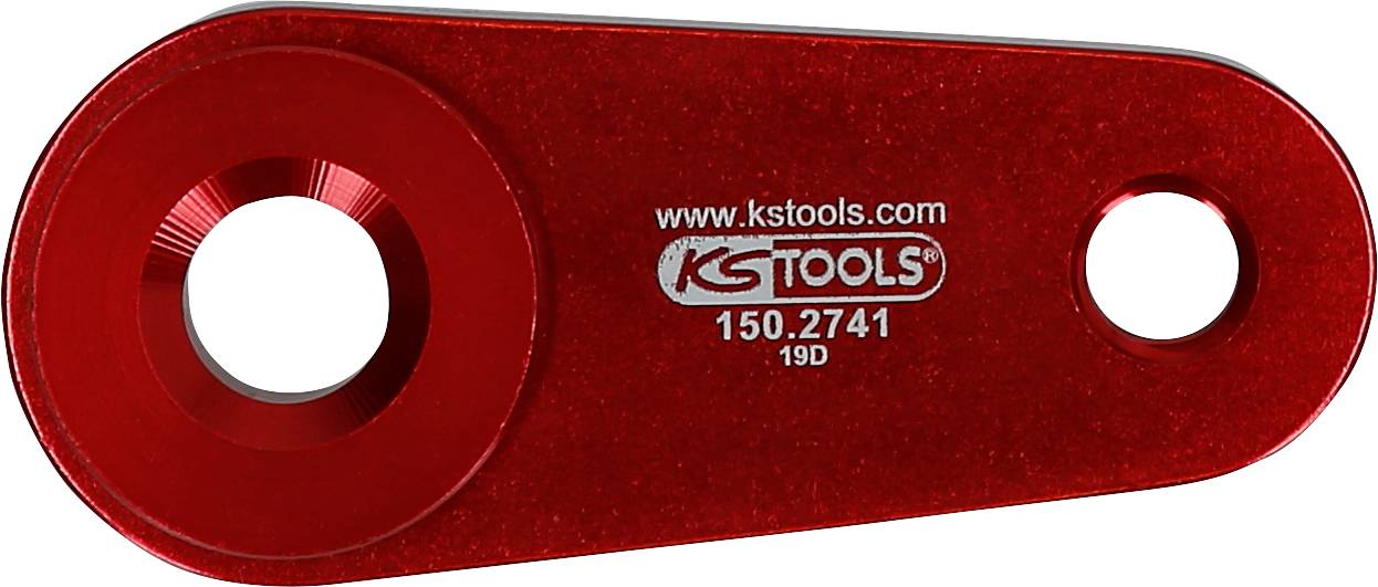 Červené náradie od KS Tools s nápisom 'www.kstools.com 150.2741 19D', obsahujúce dva otvory pre príslušenstvo alebo montáž.