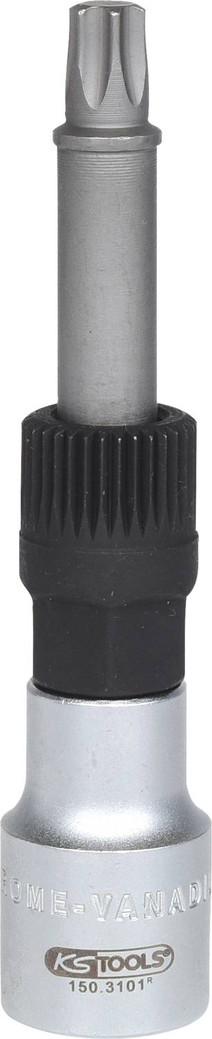 Nástrčný kľúč s dlhým nadstavcom Torx a ergonomickou rukoväťou, vhodný pre presné práce pri údržbe vozidiel.
