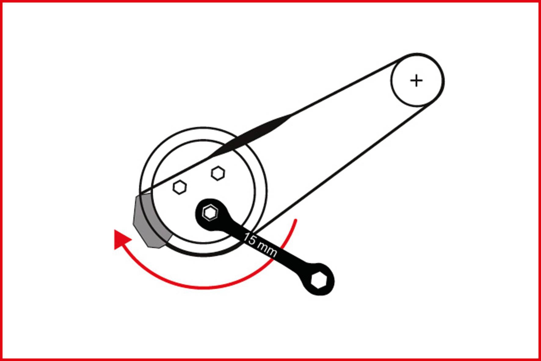 Diagram znázorňuje napätie role pomocou kľúča. Šípka ukazuje smer otáčania o 15 mm.