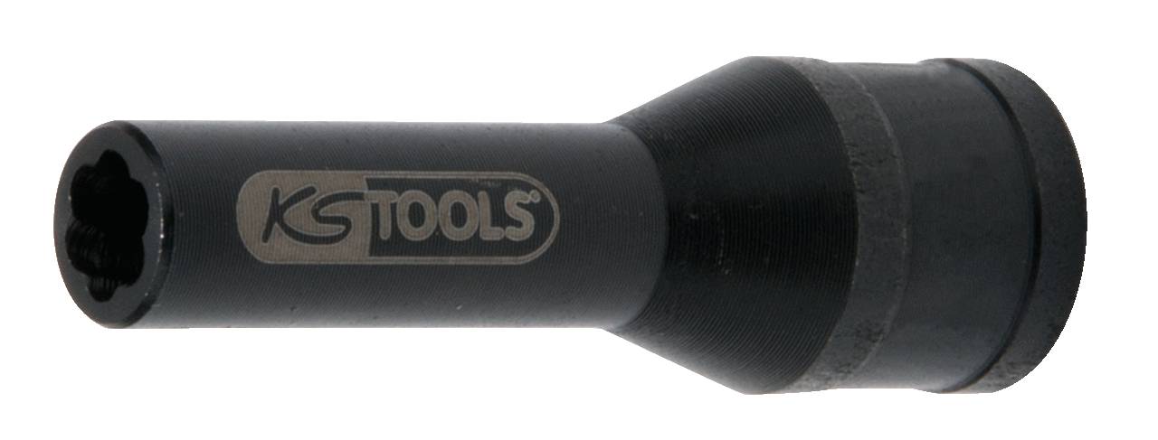 Čierna nástrčná matica s logom 'KS Tools', valcovitého tvaru, vhodná na použitie so skrutkovacím nástrojom.