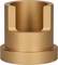 Valcová zlatá kovová súčiastka so širokým otvorom na vrchu. Používaná v strojoch alebo mechanických zariadeniach.