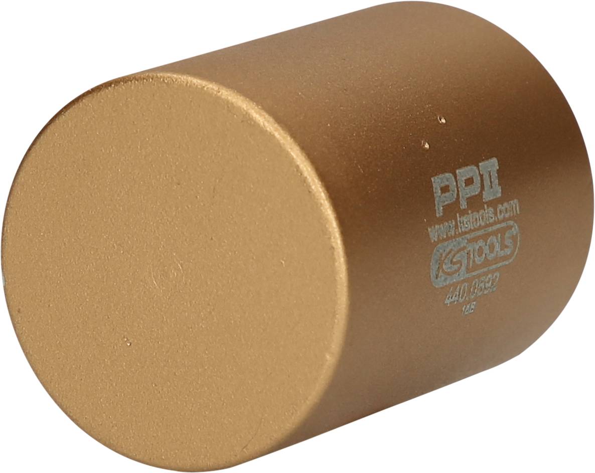 Zlatý, valcovitý kovový adaptér s nápisom 'PP II' na boku, používaný pre špeciálne mechanické alebo nástroje aplikácie.