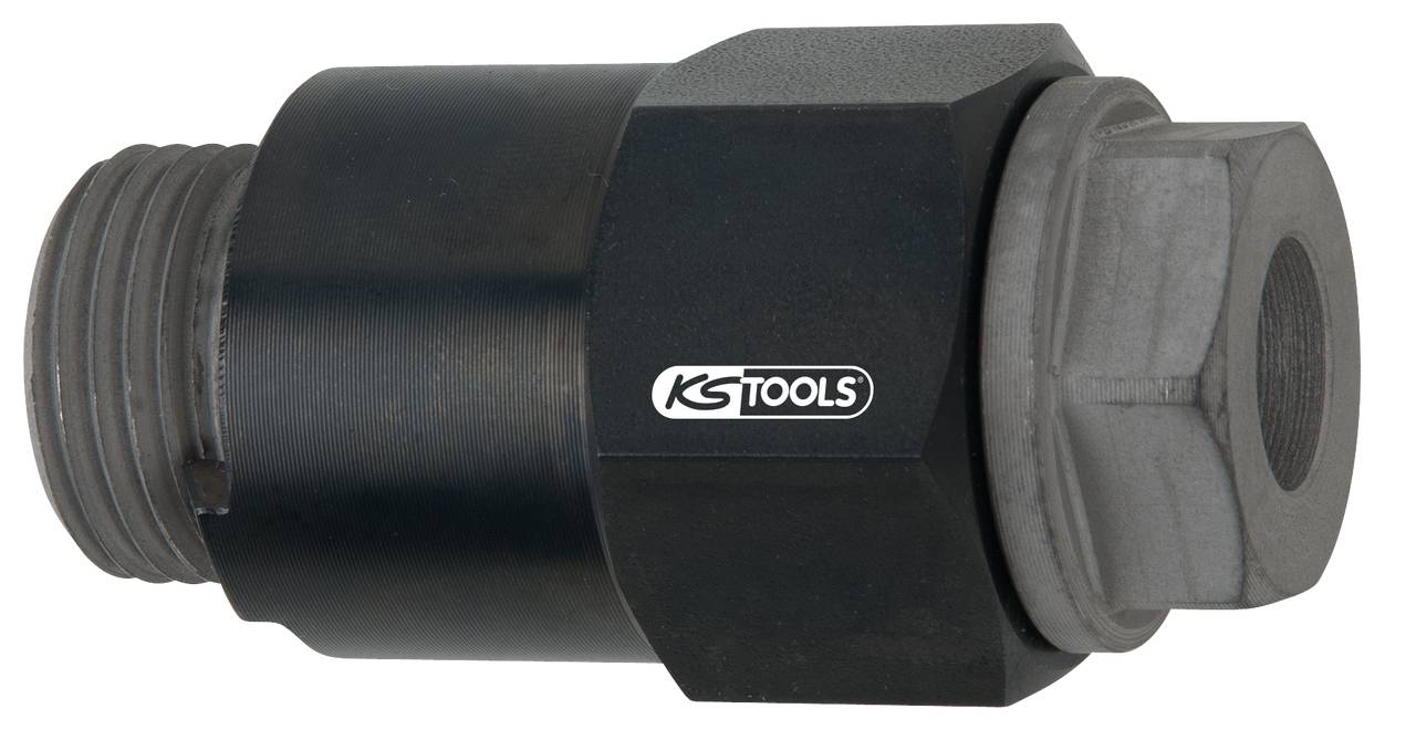Čierny bit skrutkovača s valcovitým kovovým telesom a šesťhrannou hlavou, označený logom "KS TOOLS".