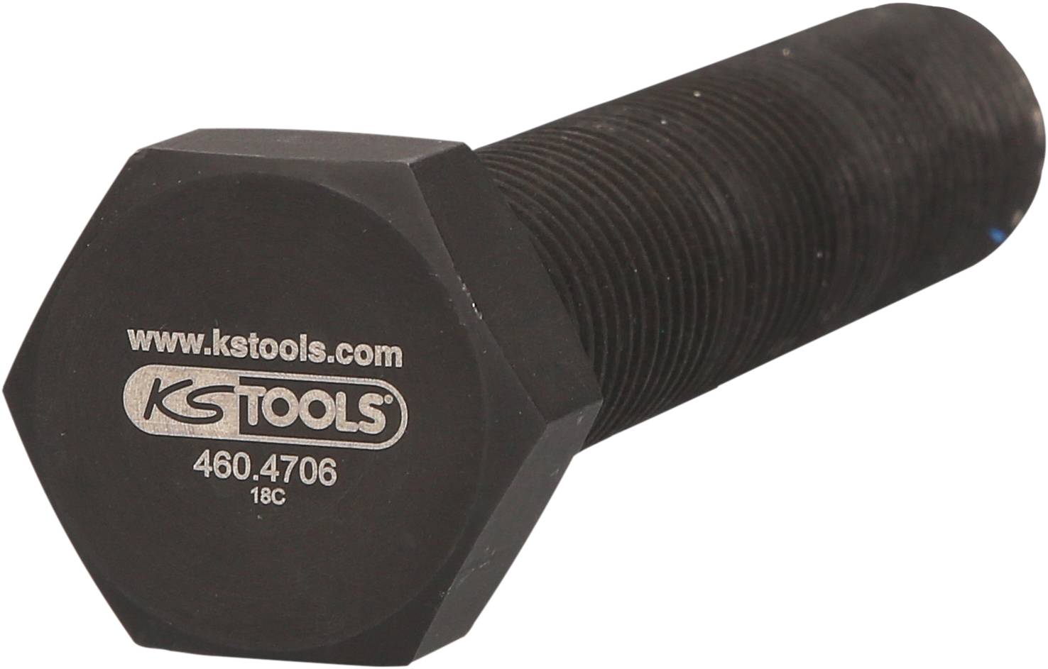 Čierna šesťhranná skrutka s nápisom 'www.kstools.com' a '460.4706 18C' na hlave.