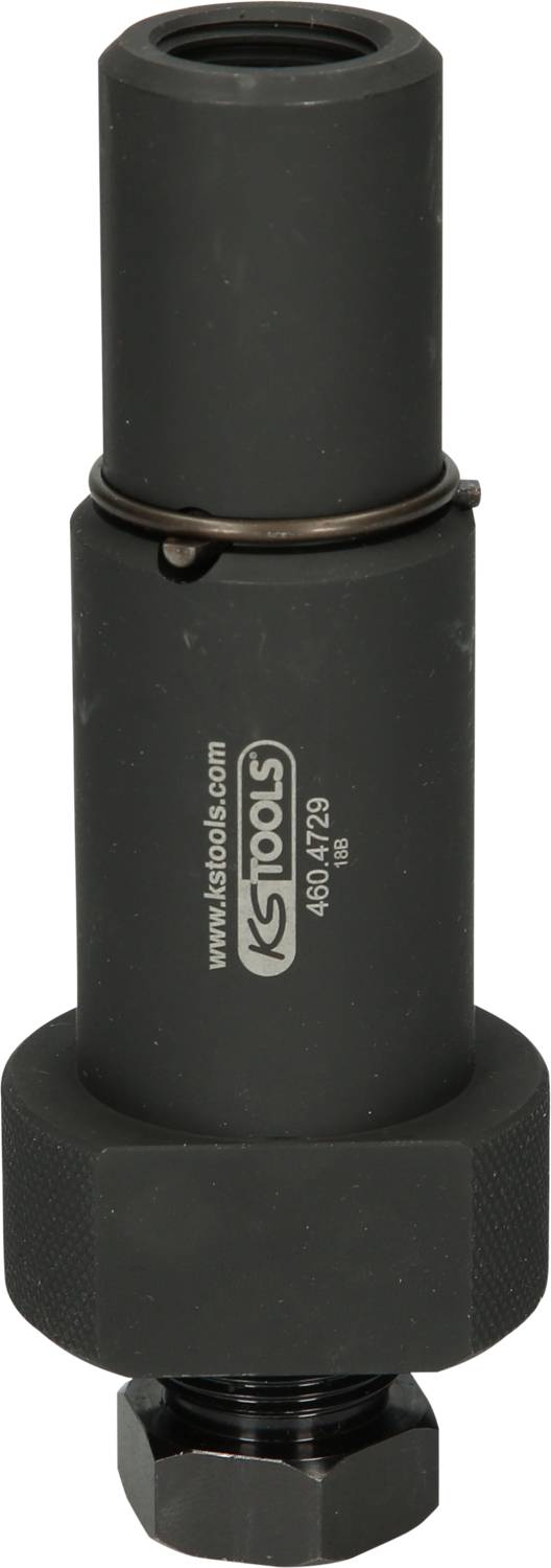 Valcový nástroj na demontáž ložiska kolesa od spoločnosti KS Tools, pozostávajúci z čierneho kovového tela s nápismi.