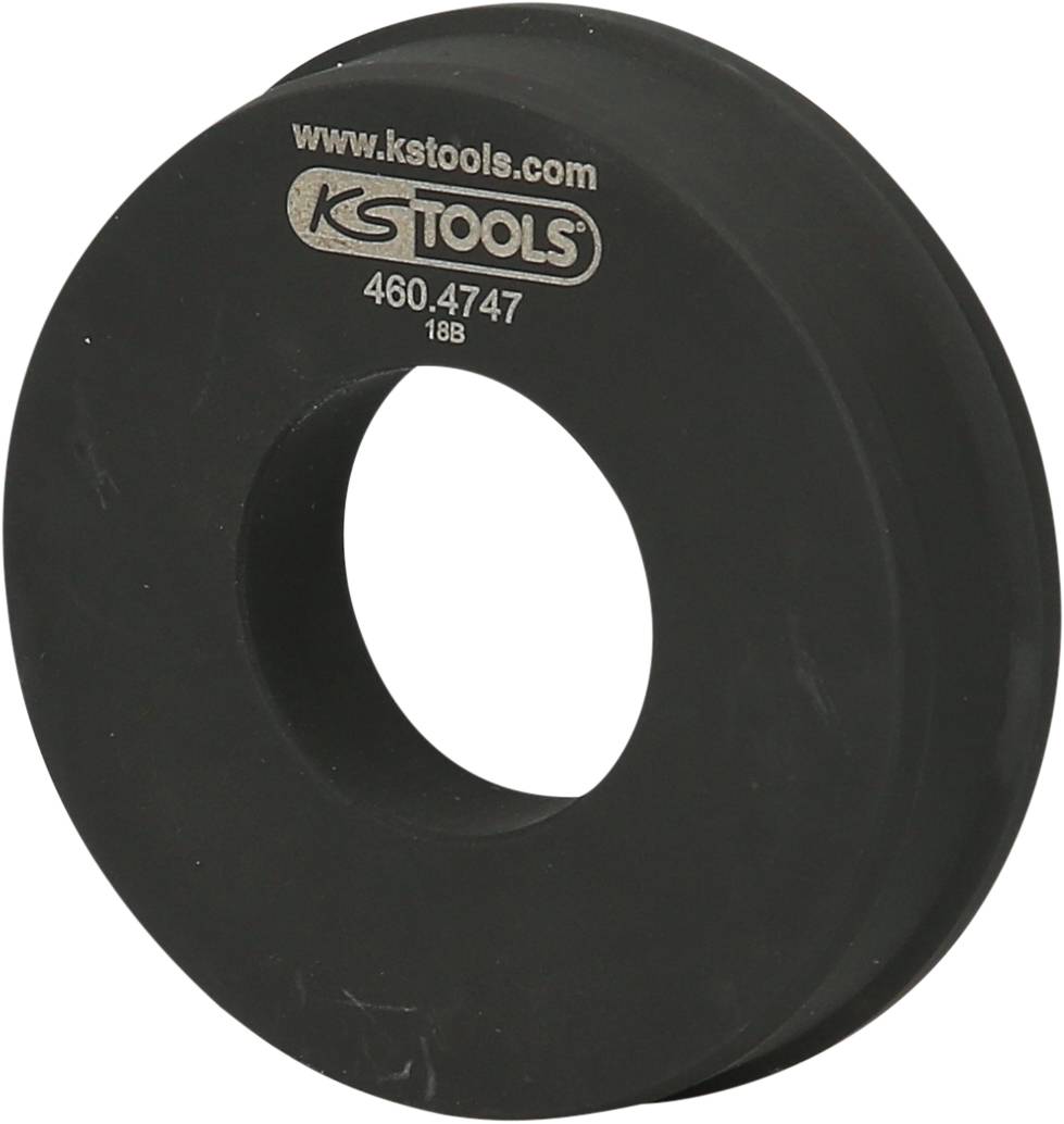Čierny, okrúhly nástroj od KS Tools s centrálnym otvorom, označený nápisom 'www.kstools.com 460.4747'.