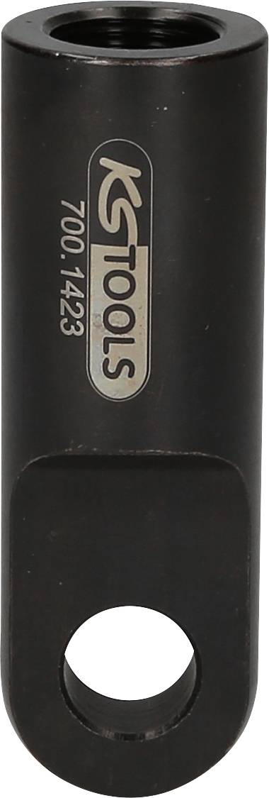 Valcovitý kovový nástroj s potlačou 'KS Tools 700.1423', čiernej farby, s otvorom na spodnom konci na upevnenie.