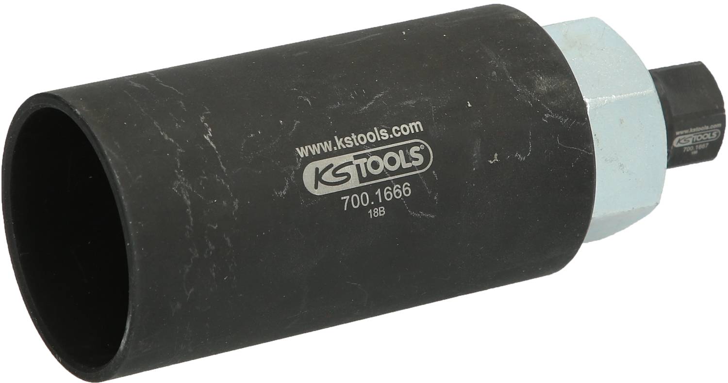 Čierny úderový nástrč s šedým šesťhranným koncom od KS Tools, modelové číslo 700.1666, používaný pre kolesové matice.