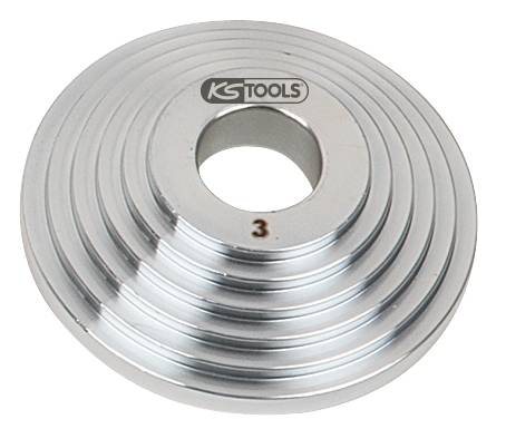 Kovový kotúč s koncentrickými kruhmi a centrálnym otvorom, označený nápisom '3' a 'KS Tools'.