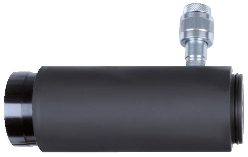 Valcovitá hydraulická komponenta s bočným skrutkovým pripojením, používaná v priemyselných aplikáciách na prenos sily.